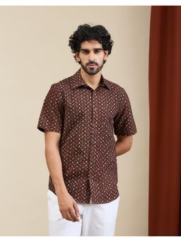 Fabindia - Brown Cotton Printed Slim Shirt