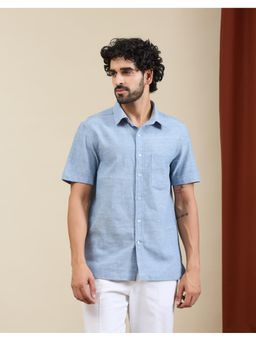 Fabindia - Blue Cotton Solid Bush Shirt