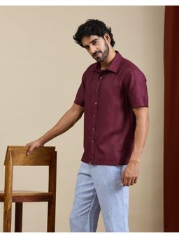 Fabindia - Wine Viscose Silk Blend Solid Bush Shirt