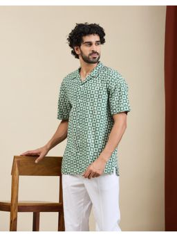 Fabindia - Green Cotton Printed Cuban Shirt