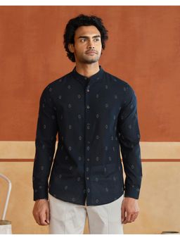 Fabindia - Navy Cotton Dobby Slim Fit Shirt