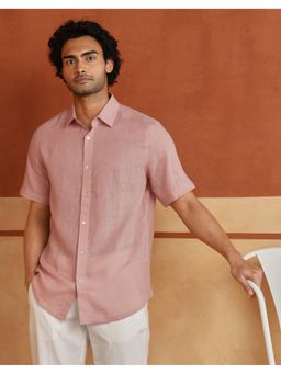 Fabindia - Pink Linen Blend Slim Fit Solid Shirt