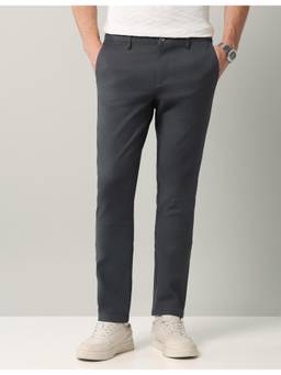 AD By Arvind - Grey Textured Mid Rise Modern Fit Mens Trouser