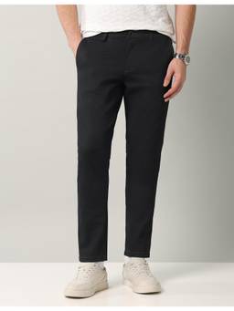 AD By Arvind - Black Striped Mid Rise Modern Fit Trouser