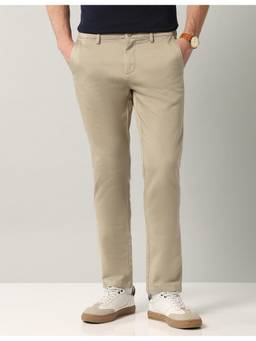 AD By Arvind - Khaki Textured Mid Rise Modern Fit Trouser