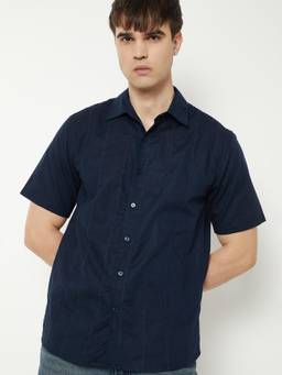 max - Blue Men Embroidered Regular Fit Shirt