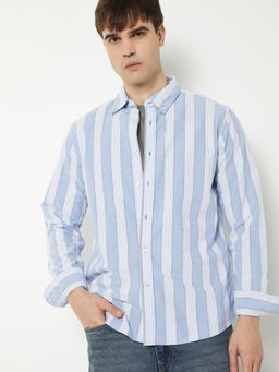 max - Blue Men Striped Regular Fit Shirt