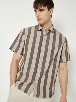 max - Beige Men Striped Regular Fit Shirt