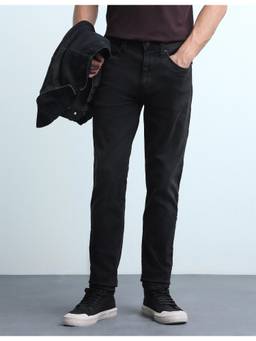 Flying Machine - Black Men's Slash Tapered Fit Mid Rise Jeans