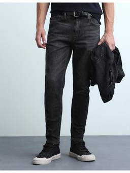 Flying Machine - Black Men's Mankle Relaxed Tapered Fit Whiskered Jeans