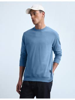 Flying Machine - Men'S Blue Solid Regular Fit Sweatshirt