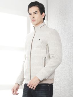 CRIMSOUNE CLUB - Men's Beige Checked Bomber Jacket