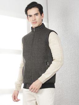 CRIMSOUNE CLUB - Men's Brown Jacquard Sleeveless Jacket