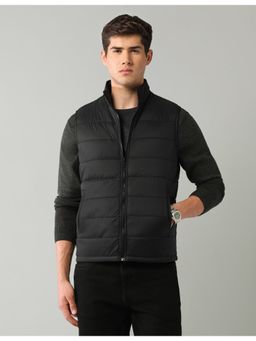 AD By Arvind - Black Solid Regular Fit Puffer Jacket