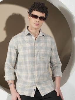 CRIMSOUNE CLUB - Men's Fawn Pure Cotton Checked Shirt