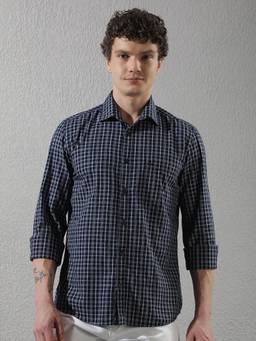 CRIMSOUNE CLUB - Men's Navy Blue Regular Pure Cotton Casual Shirt