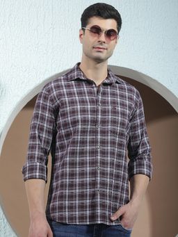 CRIMSOUNE CLUB - Wine Men's Pure Cotton Checked Shirt
