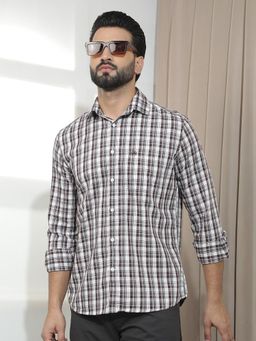 CRIMSOUNE CLUB - Men's Dark Wine Pure Cotton Checked Shirt