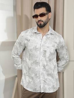 CRIMSOUNE CLUB - Men's White Floral Printed Shirt