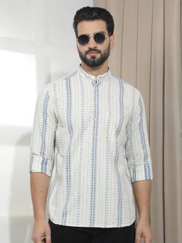 CRIMSOUNE CLUB - Men's Beige Verical Stripes Shirt