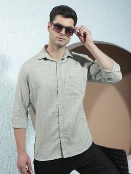 CRIMSOUNE CLUB - Men's Green Full Sleeve Checked Shirt