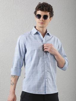 CRIMSOUNE CLUB - Men's Sky Blue Checked Shirt