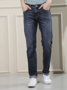 CRIMSOUNE CLUB - Smart Men's Navy Blue Cotton Straight Jeans