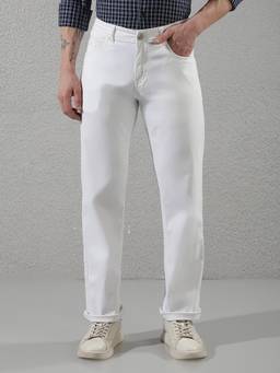 CRIMSOUNE CLUB - Comfortable Men's White Cotton Straight Jeans