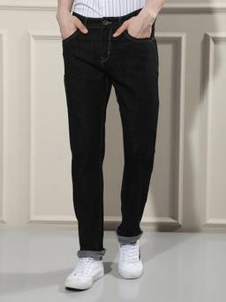 CRIMSOUNE CLUB - Refined Fit Men's Black Straight Jeans