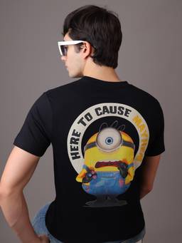 Free Authority - Black Minions Here to Cause Mayhem Printed Men Regular Fit T-Shirt