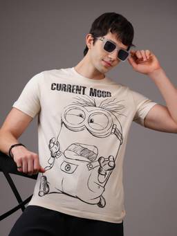 Free Authority - Off White Minions Current Mood Printed Men Regular Fit T-Shirt