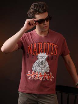 Free Authority - Red Naruto Uzumaki Printed Men’S Relaxed Fit T-Shirt