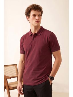 Peter England - Maroon Men Maroon Solid Polo Neck Polo T-Shirt