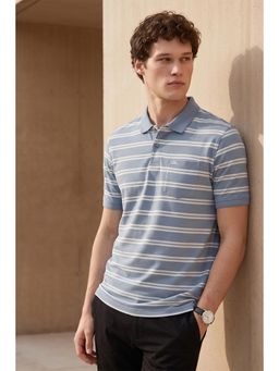 Peter England - Blue Men Stripe Polo Neck Polo T-Shirt