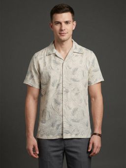 Odette - Men Beige Cotton Blend Printed Shirt