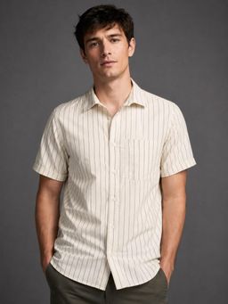 Odette - Men Off White Viscose Striped Shirt