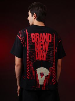 Free Authority - Black Marvel Spider-Man Brand New Day Printed Men's Oversized Fit T-Shirt