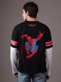 Free Authority - Black Spider-Man Brand New Day Men Relaxed Layered Double Sleeve T-Shirt
