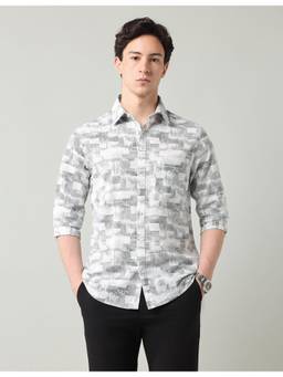 AD By Arvind - Grey Abstract Printed Modern Fit Shirt