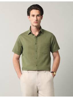AD By Arvind - Green Solid Modern Fit Shirt