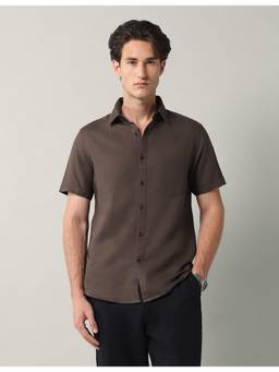 AD By Arvind - Brown Solid Modern Fit Shirt