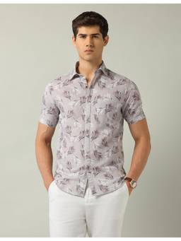 AD By Arvind - Grey Floral Printed Modern Slim Fit Shirt