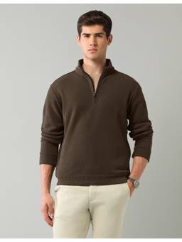 AD By Arvind - Brown Textured Regular Fit Mens Sweatshirt