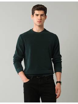 AD By Arvind - Green Textured Regular Fit Crew Neck Sweatshirt