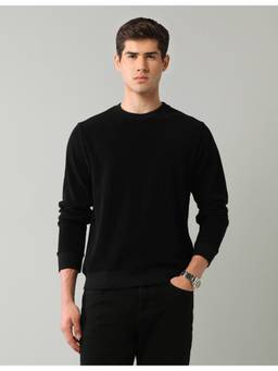 AD By Arvind - Black Textured Regular Fit Crew Neck Sweatshirt