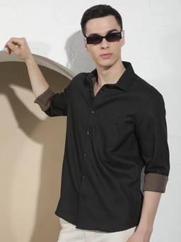 CRIMSOUNE CLUB - Men's Black Printed Pure Cotton Shirt