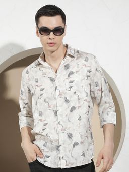 CRIMSOUNE CLUB - Men's Beige Printed Shirt
