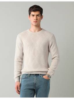 AD By Arvind - Men'S Textured Beige Regular Fit Sweater
