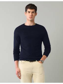 AD By Arvind - Men'S Textured Regular Fit Navy Blue Sweater