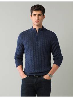 AD By Arvind - Men'S Textured Blue Regular Fit Sweater